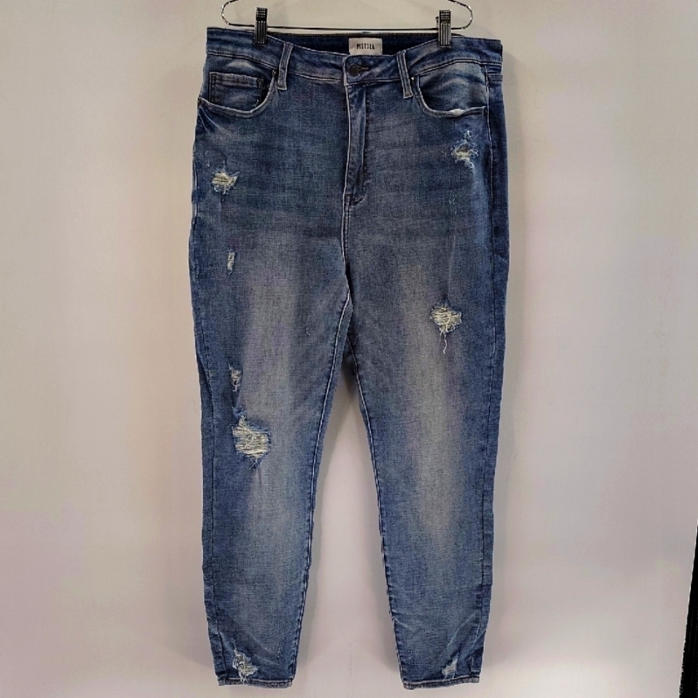 Pistola Revolve Blue Distressed High Rise Jeans Size 33 Skinny